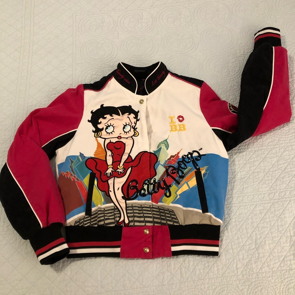 Vintage Betty Boop varsity racing bomber jacket.